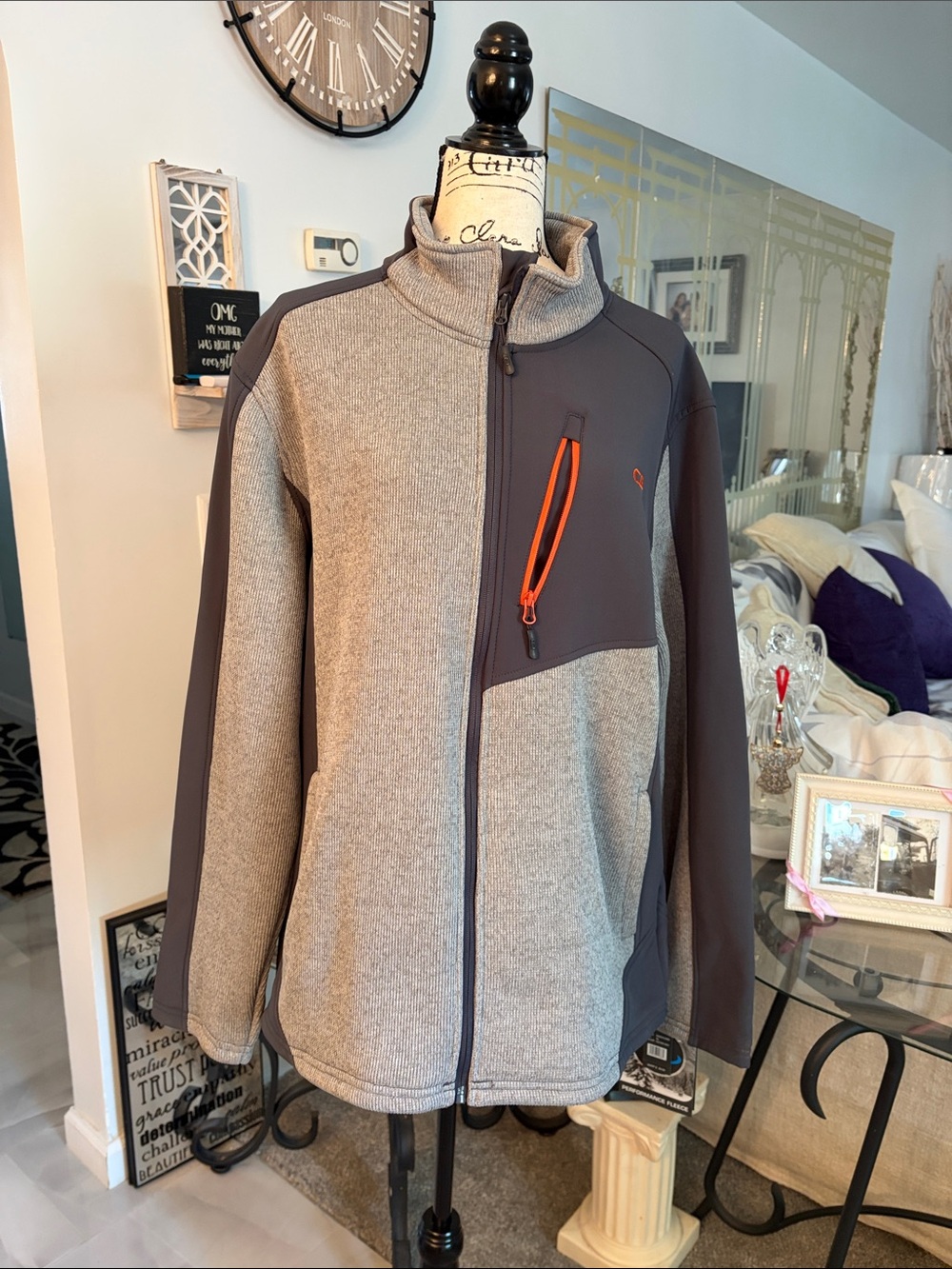 Men's Two-Tone Full-Zip Jacket with Orange Zip Accent